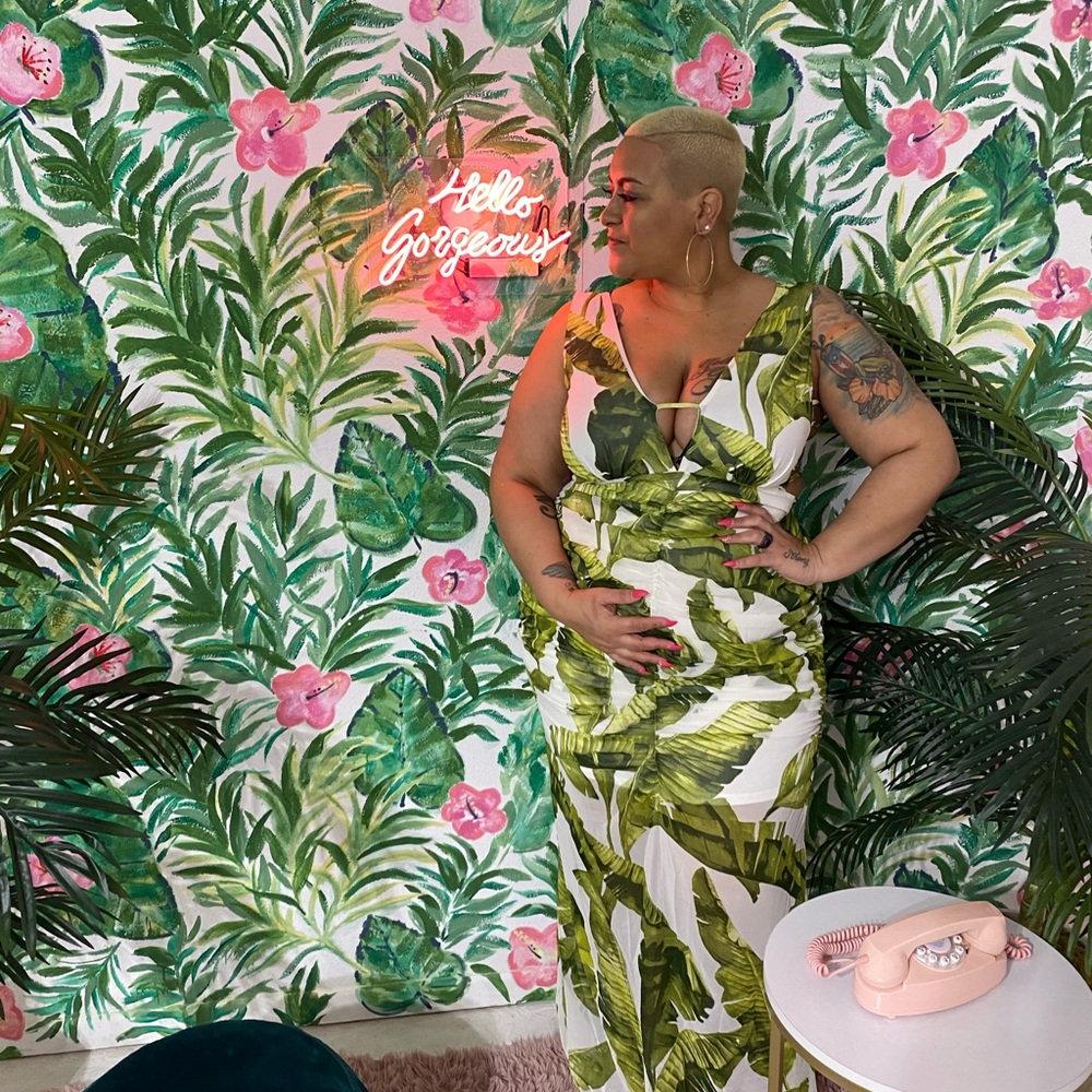 Green and white sexy maxi